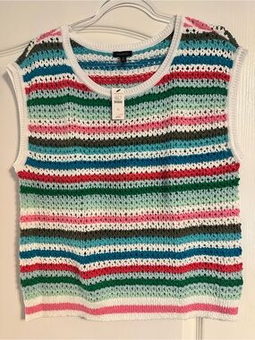 Talbots Multicolor Striped Crochet Shell Top